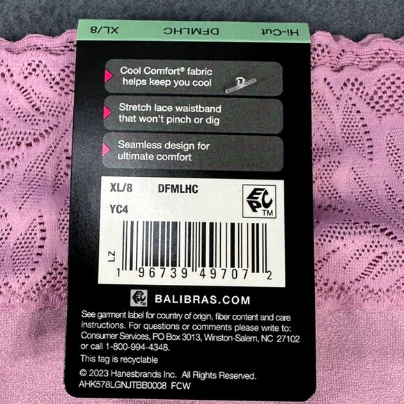Bali Women's Size XL 8 Hi Cut Lace Waistband Comfort Revolution Pink New - Picture 5 of 9